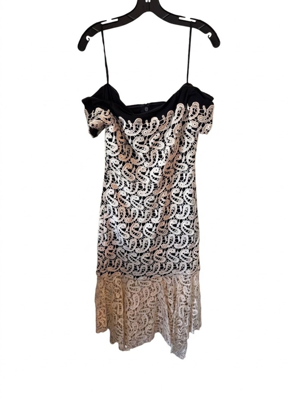 Nicole Miller White/Black Paisley Lace Bardot Dress